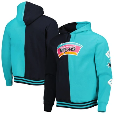 Mitchell & Ness Men's  Black, Teal San Antonio Spurs Hardwood Classics Split Pullover Hoodie In Black,teal