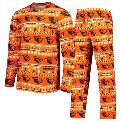 Concepts Sport Men's  Orange Oregon State Beavers Swivel Long Sleeve T-shirt And Pants Sleep Set