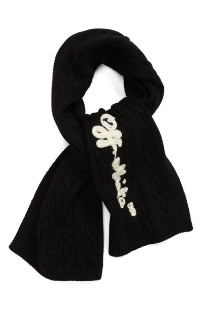 Off-white Kids' Cable Stitch Logo Virgin Wool Scarf In Black White