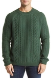 Schott Heavyweight Wool Cable Fisherman Sweater In Hunter Green