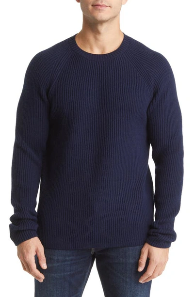 Schott Ribbed Raglan Sleeve Wool Sweater In Navy
