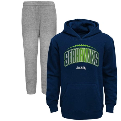 Outerstuff Kids' Toddler College Navy/heather Gray Seattle Seahawks Double-up Pullover Hoodie & Pants Set
