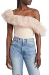 Free People Big Love Tulle Accent Sleeveless Bodysuit In Dusty Pink