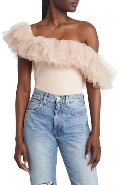 Free People Big Love Tulle Accent Sleeveless Bodysuit In Dusty Pink