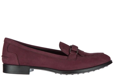 Tod's Women's Suede Loafers Moccasins In Purple
