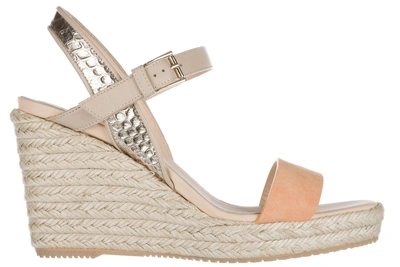 Hogan Women's Leather Shoes Wedges Sandals In Beige