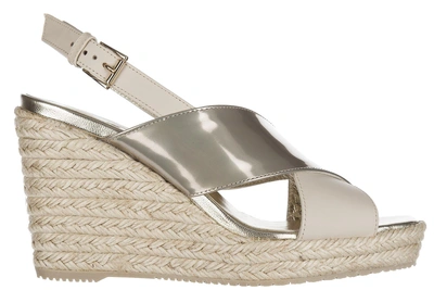 Hogan Women's Leather Shoes Wedges Sandals In Beige