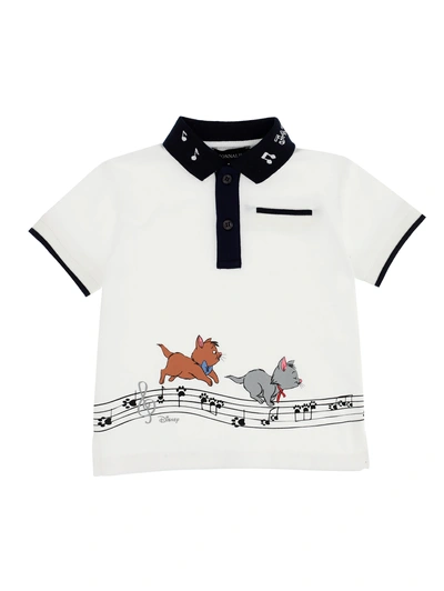 Monnalisa Aristocats Oxford Piquet Polo Shirt In Cream