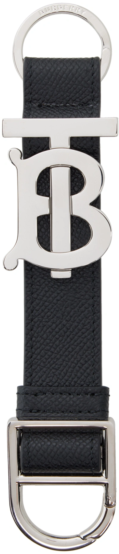 Burberry Monogram Motif Grainy Leather Key Ring In Black