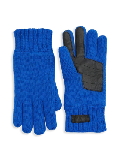 Ugg Men's Knit Gloves W/ Leather Palm Patch In Dive