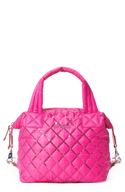 Mz Wallace Sutton Deluxe Small Nylon Crossbody Bag In Bright Fuchsia Sequin/gunmetal