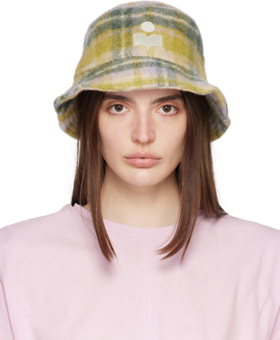 Isabel Marant Haley Check Wool-blend Bucket Hat In Yellow Green