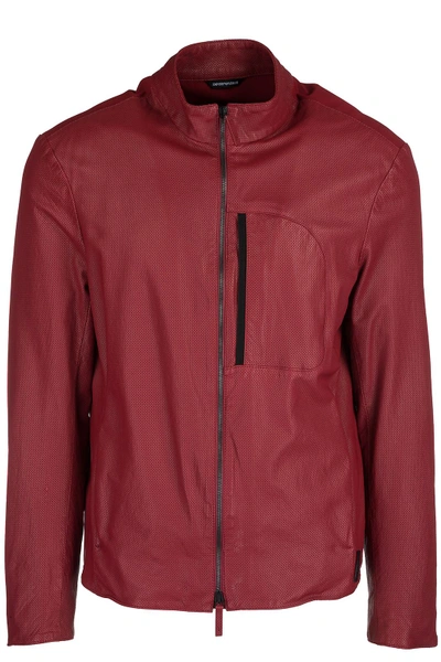Emporio Armani Men's Leather Outerwear Jacket Blouson In Red
