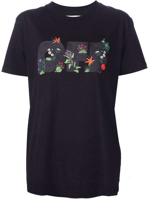Off-white Flower Embroidery T-shirt | ModeSens