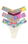 Hanky Panky Original Rise Lace Thongs In Teens Floral/safari Bloom/bril