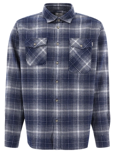 Woolrich Checked Curved Hem Buttoned Shirt In Blue