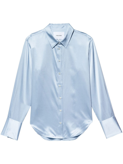 Frame The Standard Paneled Silk-blend Shirt In Chambray Blue