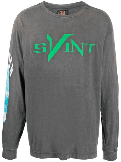 Saint Mxxxxxx Vlone Printed Cotton-jersey T-shirt In Gray