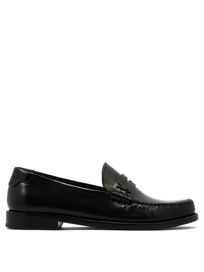 Saint Laurent Classic Logo Stamp Loafers In Black