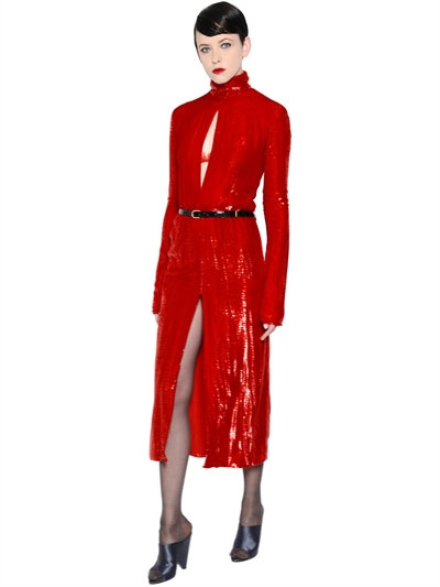 Nina Ricci Shiny Silk Velvet Dress, Red | ModeSens