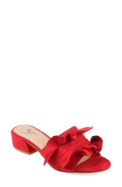 Journee Sabica Ruffle Slide Sandal In Red