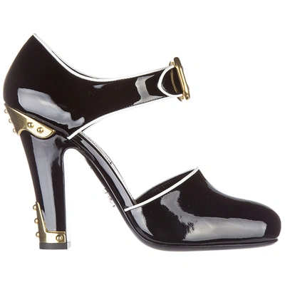 Prada Women's Leather Pumps Court Shoes High Heel Vernice Bicolor In Black