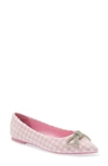Steve Madden Elina Crystal Bow Pointed Toe Ballet Flat In Pink Houndstooth