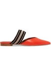 Malone Souliers + Roksanda Hannah Canvas-trimmed Leather Slippers