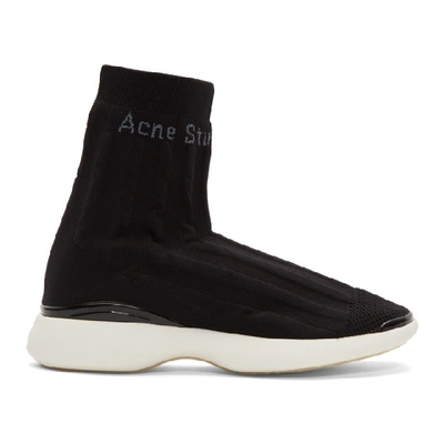 Acne Studios Batilda Mesh-trimmed Logo-jacquard Stretch-knit Sneakers In Black/black