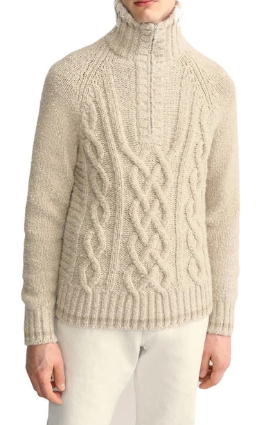 Loro Piana Snow Wander Cable Front Cashmere Half Zip Sweater In Sand Beige