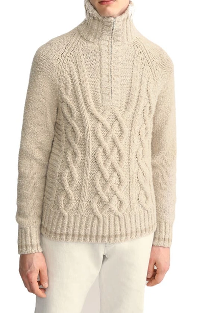 Loro Piana Snow Wander Cable Front Cashmere Half Zip Jumper In Neutrals