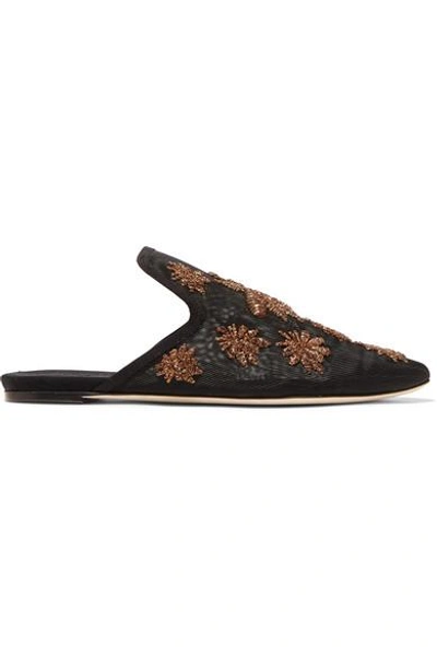 Sanayi313 Ragno Embroidered Mesh Slippers In Black