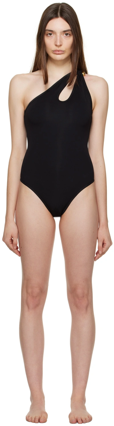 Bottega Veneta Black Mono-shoulder Swimsuit With Golden Detail In Polyamide Woman