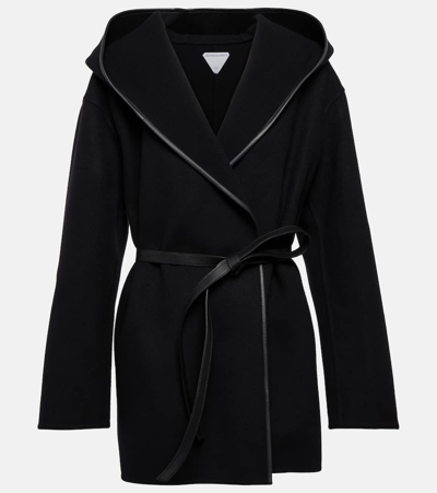 Bottega Veneta Leather-trim Hooded Wool-blend Wrap Coat In New
