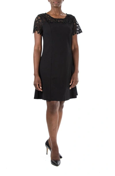 Nina Leonard Cap Sleeve A-line Dress In Black