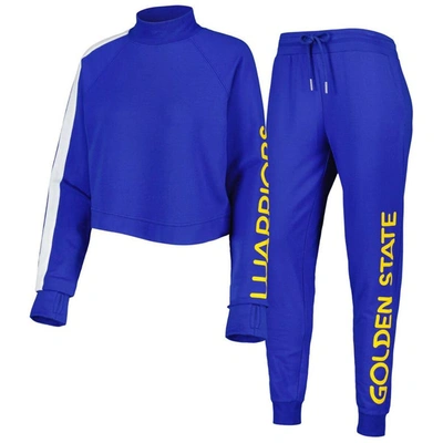 Lusso Royal Golden State Warriors Maddie & Matildas Raglan Tri-blend Pullover Hoodie & Jogger Pants