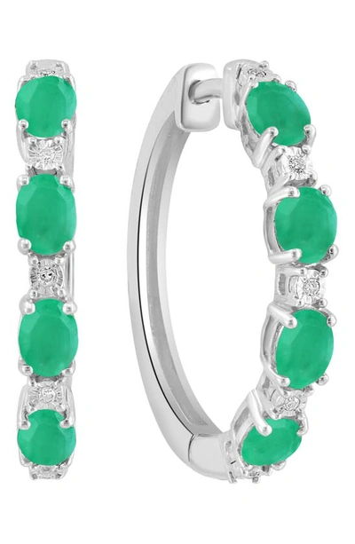 Effy Sterling Silver Emerald Diamond Hoop Earrings In Green