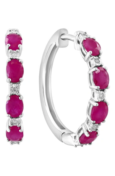 Effy Sterling Silver Ruby & Diamond Hoop Earrings In Red