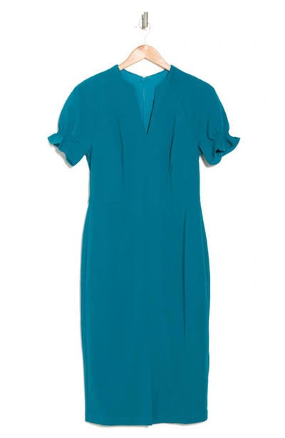 Maggy London Puff Sleeve Midi Dress In Ocean Depths