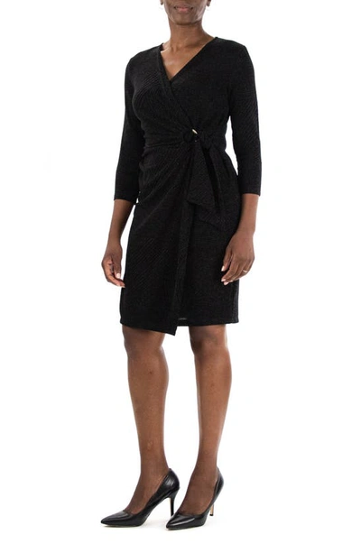Nina Leonard Jewel Neck Cap Sleeve Dress In Black