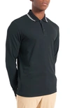 Ben Sherman Long Sleeve 360 Motion Pique Polo T-shirt In Black