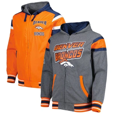 G-iii Sports By Carl Banks Orange/gray Denver Broncos Extreme Full Back Reversible Hoodie Full-zip J In Orange,gray