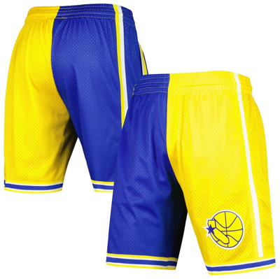 Mitchell & Ness Men's  Royal And Gold Golden State Warriors Hardwood Classics 1995 Split Swingman Sho In Royal,gold