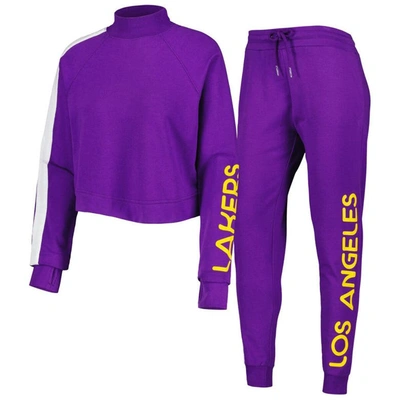 Lusso Purple Los Angeles Lakers Maddie & Matildas Raglan Tri-blend Pullover Hoodie & Jogger Pants Se