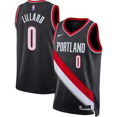 Nike Unisex  Damian Lillard Black Portland Trail Blazers Swingman Jersey In Black/red/white