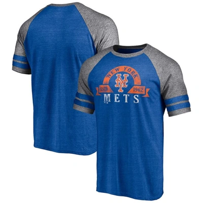 Fanatics Branded Heather Royal New York Mets Utility Two-stripe Raglan Tri-blend T-shirt
