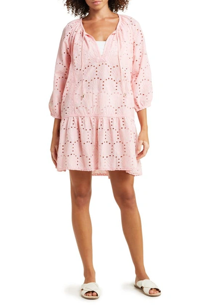 Melissa Odabash Ashley Eyelet Detail Cotton Cover-up Tunic In Rose