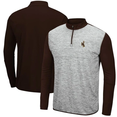 Colosseum Men's Heathered Gray, Brown Wyoming Cowboys Prospect Quarter-zip Jacket In Heathered Gray,brown