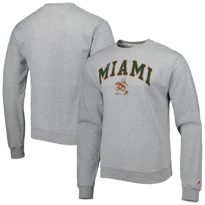 League Collegiate Wear Grey Miami Hurricanes 1965 Arch Essential Fleece Pullover Sweatshirt