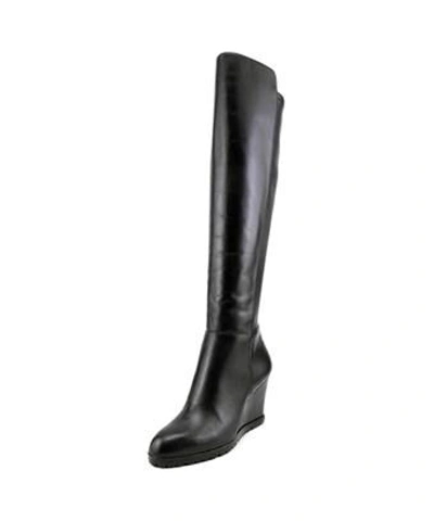 Michael Michael Kors Woods Wedge Boot Women Leather Black Knee High Boot |  ModeSens